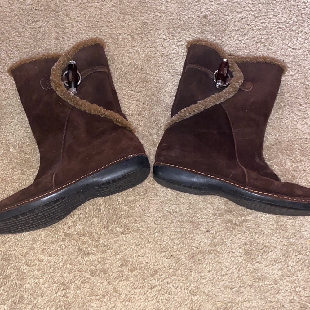 Stuart Weitzman Brown Suede Fur Toggle Flat boot